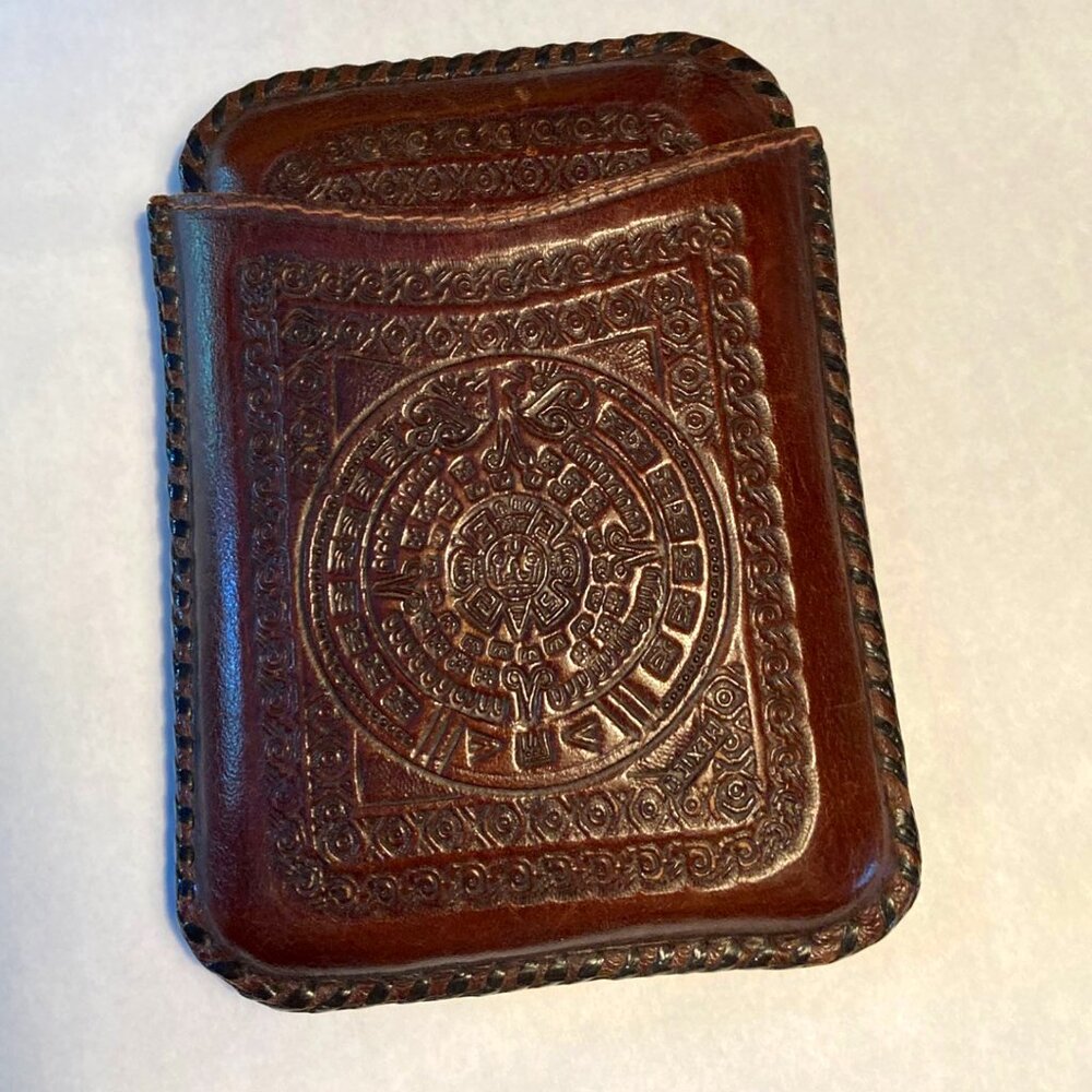 Vintage Leather Embossed Spanish Playing Card Case